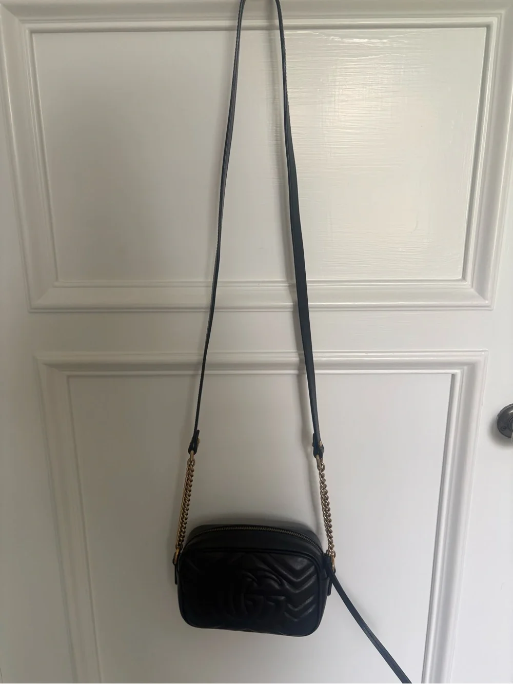 Gucci Calfskin Matelasse Mini GG Marmont Chain Shoulder Bag Black